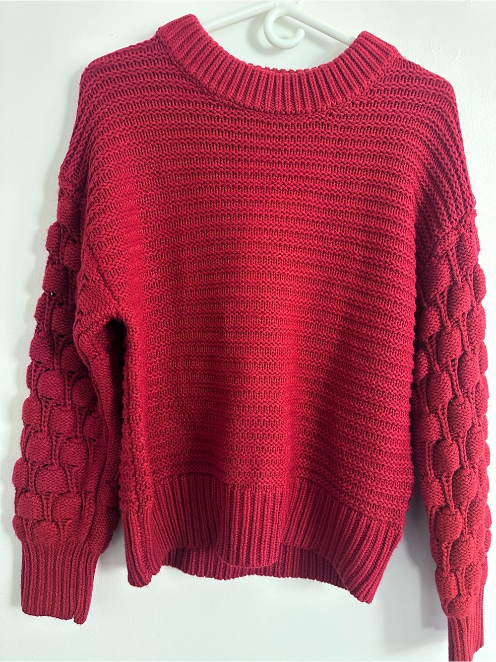 Elodie Raspberry Red Cable-Textured Crewneck Sweater - Picture 3 of 3